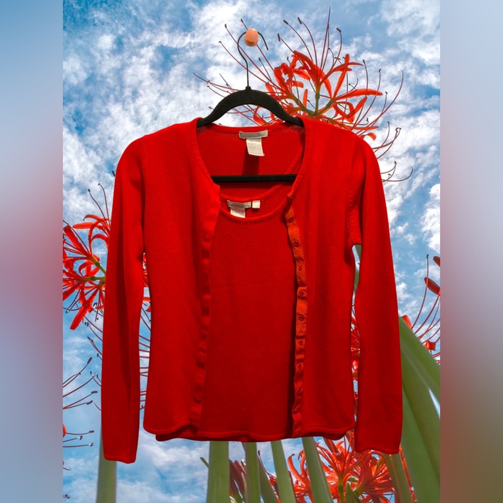 VTG Red Knit Cardigan/Tank Top 2-Piece Set Size S Clueless Style